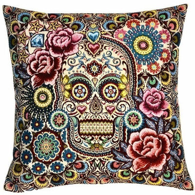 Coussin tissu Jacquard tête de mort Emmanuel création