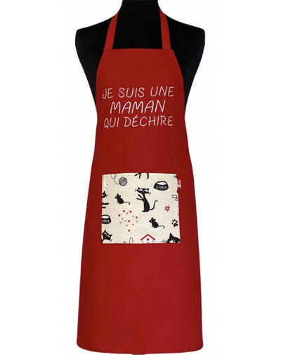Tablier maman qui déchire rouge - Emmanuel création